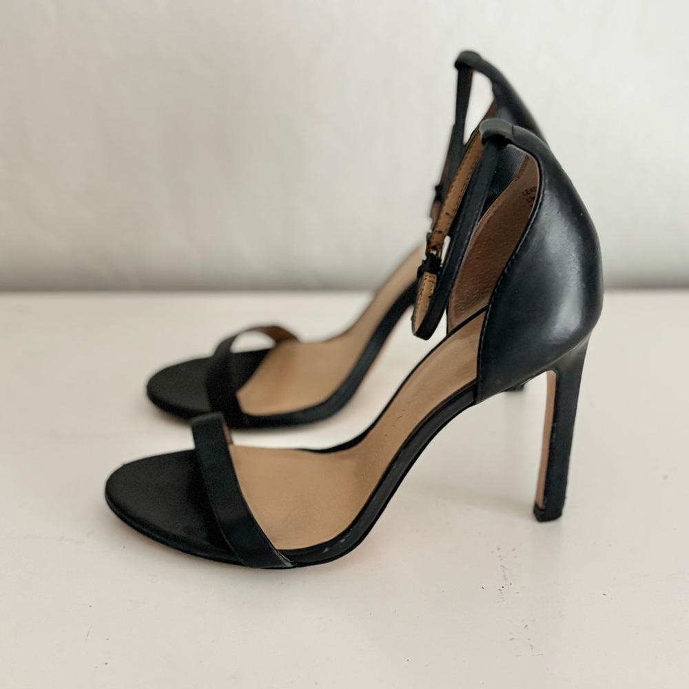 Banana Republic Minimalist Black Leather Strappy Women's Heels, 6